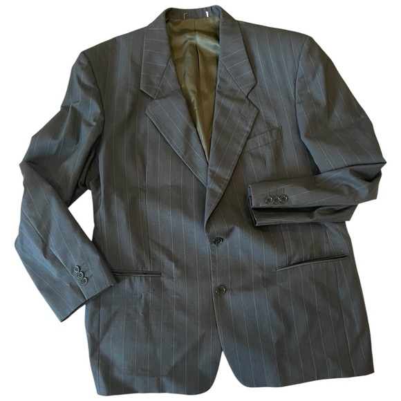 Vtg‎ Yves Saint Laurent Bachrach Grey Pinstripe Blazer Suit Jacket Blazer FLAW - Picture 1 of 16